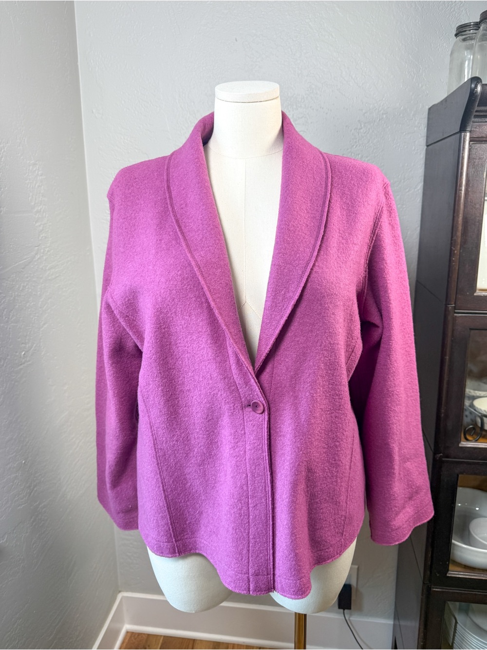 Eileen Fisher Boiled Wool Jacket Purple Single Button Cardigan Size  XL